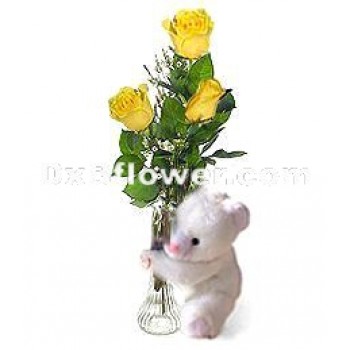 Yellow Roses and Bear - by Dxb Flower