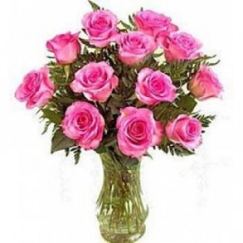 OFFER-Pink Roses in Vase - by Dxb Flower