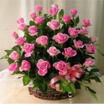 Pink Rose Basket - by Dxb Flower